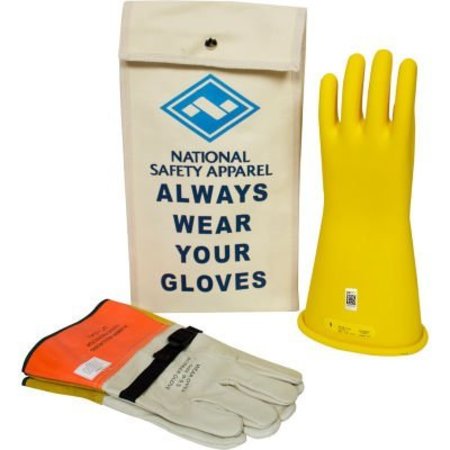 NATIONAL SAFETY APPAREL ArcGuard® Class 2 Rubber Voltage Glove Kit, Yellow, Size 10, KITGC2Y10 KITGC2Y10